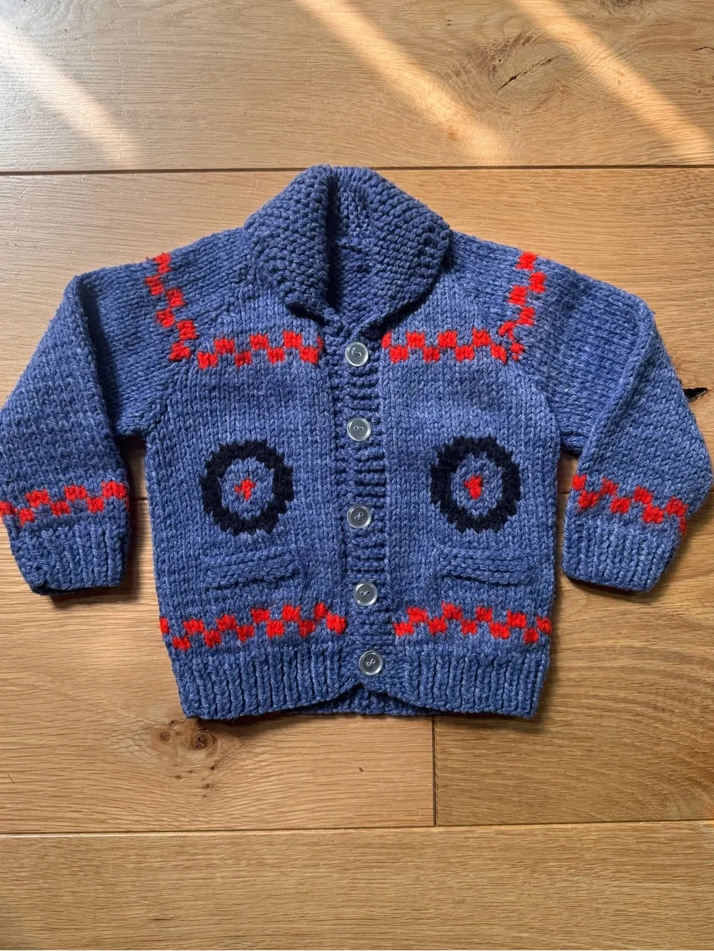 Hand knit 18-24 month Navy Knit Button Cardigan